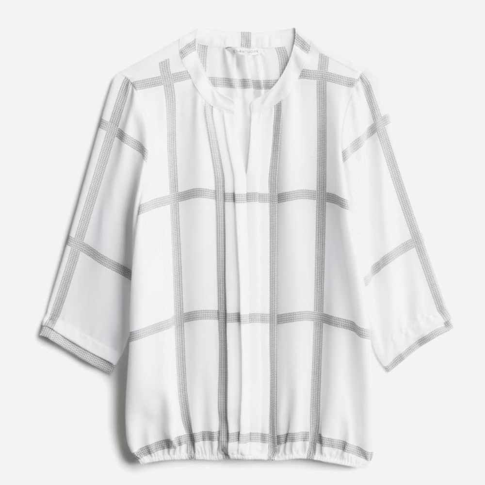41 Hawthorn white plaid work blouse, Sz L